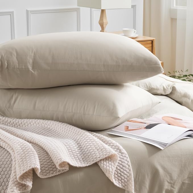 NEXHOME PRO 100% Washed Cotton Duvet Cover Twin Size, Ogranic Natural Linen - Image 5