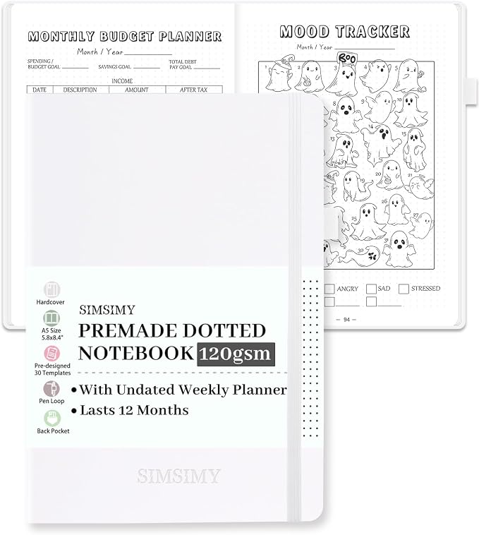 Premade Dotted Journal Notebook, Pre-made Dot Grid Notebook by SIMSIMY