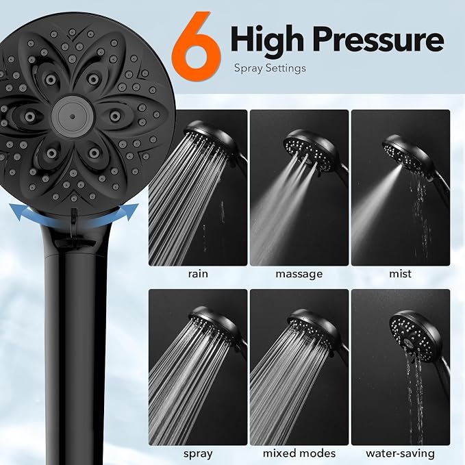 6-Setting Filtered Handheld Shower Head, JDO High Pressure Shower Head - Image 5