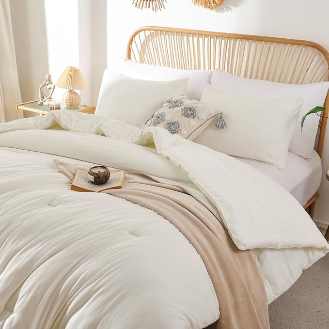 ROSGONIA Queen Comforter Set Ivory - Image 6