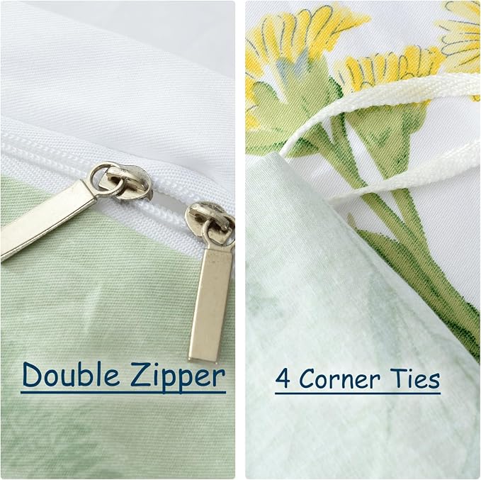 FADFAY Duvet Cover Set Full Shabby Green Daisy and Lavender Flowers Botanical - Image 2