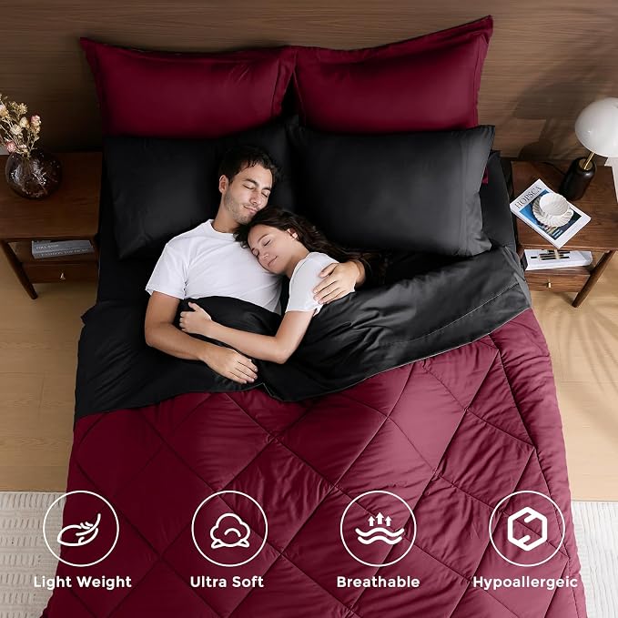 HEVUMYI Red & Black Queen Comforter Set - Image 2