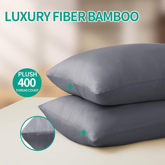 Bamboo Viscose Zippered Pillow Cases King Size Set of 2, 400 Thread Count - Image 5