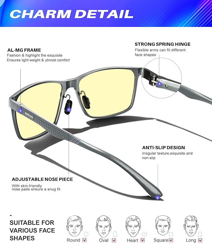 ANYLUV Blue Light Glasses Men, Relieve Eyestrain and Eye Protection, Al-Mg - Image 3