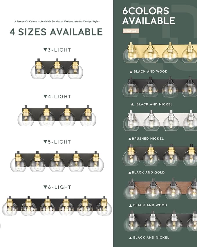 Bathroom Light Fixtures, 4-Light Black and Gold Bathroom Vanity Light, 26 Inch - Image 7