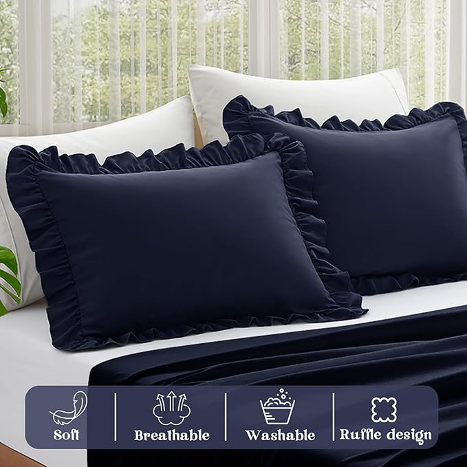 KKJIAF Ruffle Pillow Cases Standard Size Set of 2, Ruffled Pillow Covers - Image 4