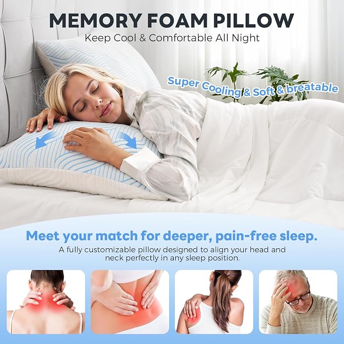 Cooling Bed Pillows for Sleeping 2 Pack Shredded Memory Foam Pillows King Size - Image 5