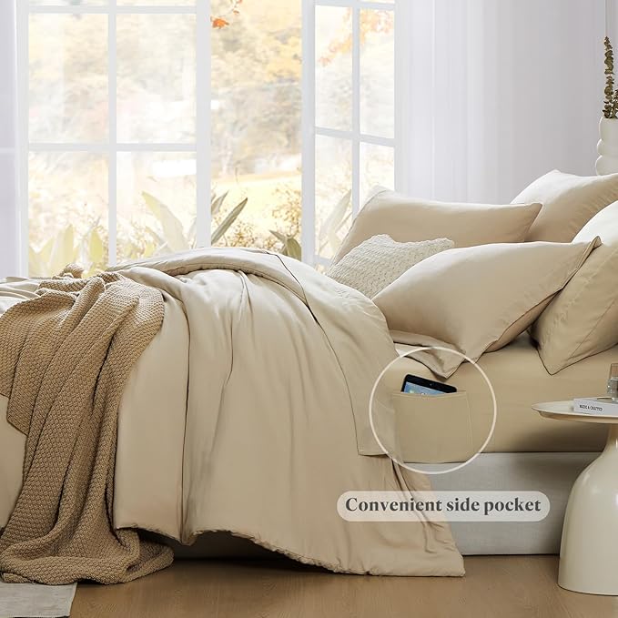 WRENSONGE California King Size Comforter Set- 7 Pieces Soft Beige Bed in a Bag - Image 5