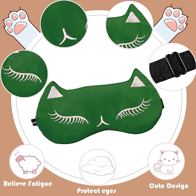 Cute Cat Sleep Mask for Kids, 2 Pack Silk Sleeping Eye Cover Adjustable Mask - Image 3