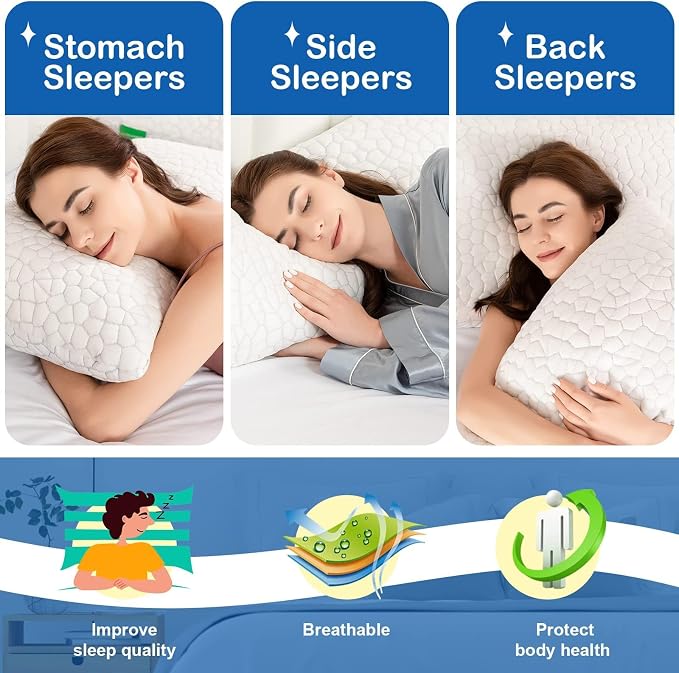 Cooling Bed Pillows for Sleeping 1 Pack Shredded Memory Foam Pillows Adjustable - Image 7