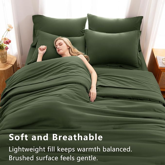 CozyLux King Size Comforter Set Olive Green, 7 Pieces Bed in a Bag King - Image 4