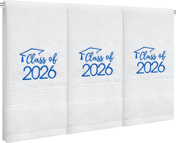 MASHAN Class of 2026 Graduation Hand Towels 3 Pack, 100% Cotton Soft Absorbent by MASHAN