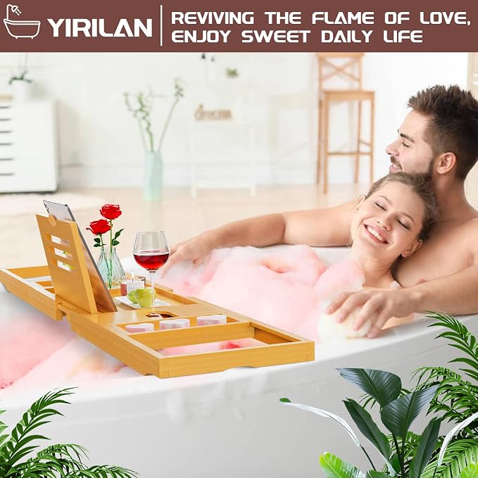 Original Wood Color Foldable Bamboo Bathtub Caddy, Bathtub Tray, Can Place Wine - Image 3