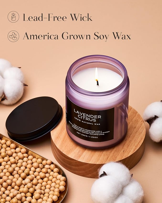 M&SENSE Lavender Citrus Scented Candles, 7.05oz Organic Soy Wax, 50 Hours Clean - Image 3