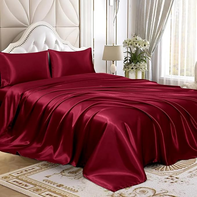 Homiest Burgundy Satin Flat Sheet - Image 4