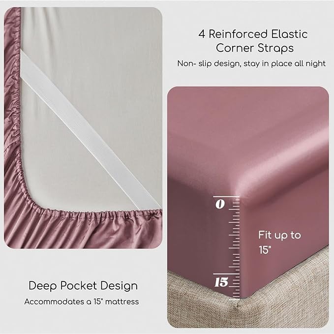 MR&HM Satin Bed Sheets, Full Size Sheets Set - Image 4