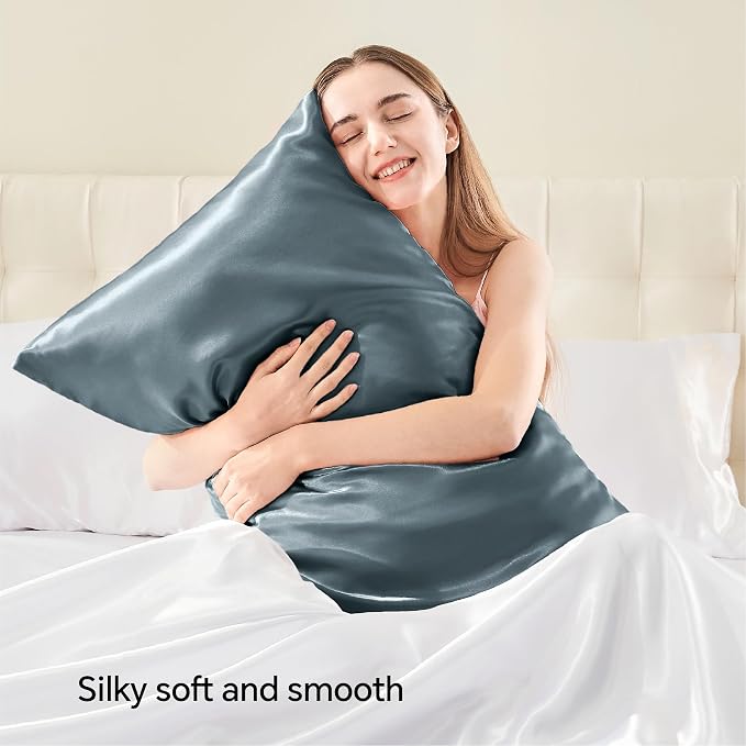 BEDELITE Satin Pillowcase with Zipper, Space Grey King Size Pillow Cases Set of - Image 2