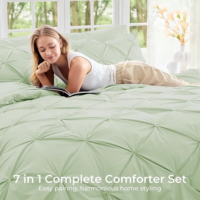 Sasttie Twin XL Comforter Set, 5-Piece Bed in a Bag, Pintuck Bedding Sets - Image 6