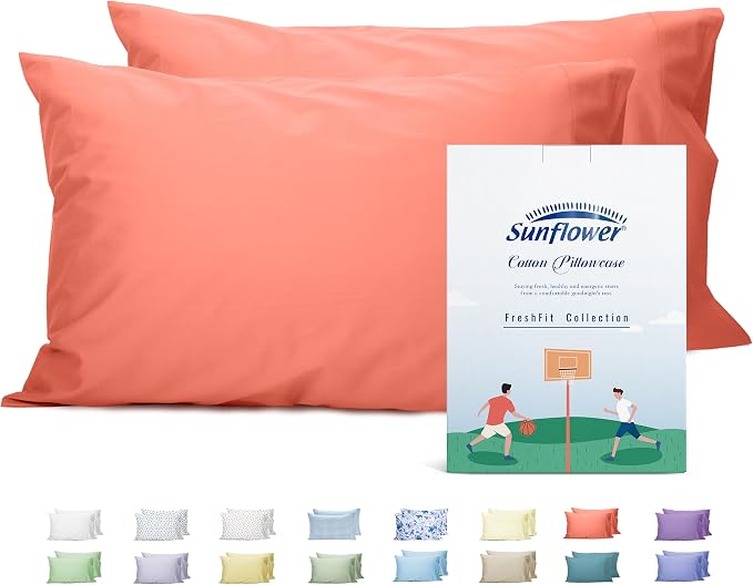 Sunflower King Pillowcases Set of 2, 100% Cotton King Size Pillow Cases 2 by SunflowerHometexUS