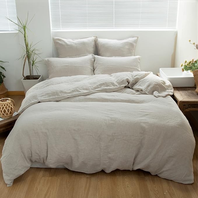 Simple&Opulence 100% Linen Duvet Cover Set 3pcs Basic Style Natural French - Image 9