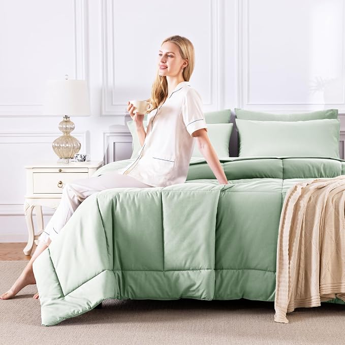 CozyLux Twin XL Comforter Set Sage Green, 5 Pieces Twin Extra Long Bed in a Bag - Image 6