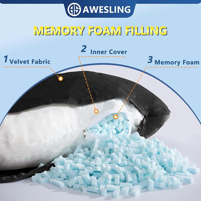 Shredded Memory Foam Body Pillow, Pregnancy Pillows - Image 4
