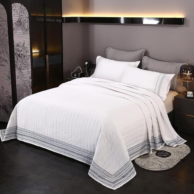 Quilt Set Floral Leaves 3D Embroidery Pattern 3 PCS Cotton Reversible Quilted by ROOMLIFE