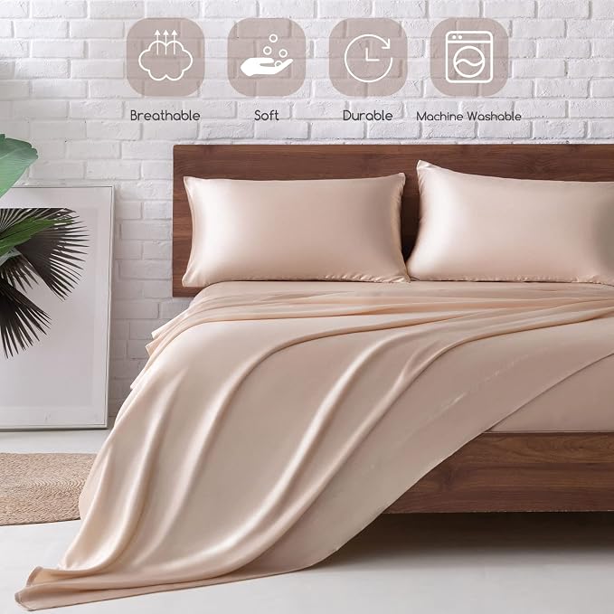 MR&HM Satin Bed Sheets, King Size Sheets Set - Image 5