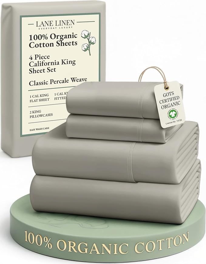 LANE LINEN 100% Organic Cotton California King Sheets Set, Fully Elasticized by LaneLinen