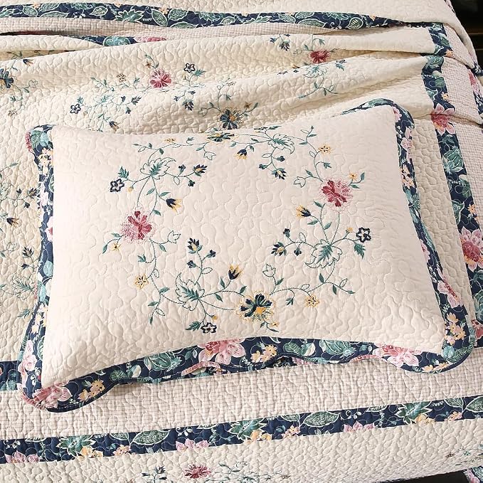 Quilt Set Floral Leaves 3D Embroidery Pattern 2 PCS Cotton Reversible Quilted - Image 7