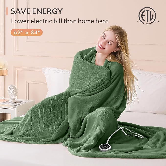 HOMLYNS LuxeHeat Heated Blanket Electric Blanket Twin Size, Soft Flannel Sherpa - Image 6