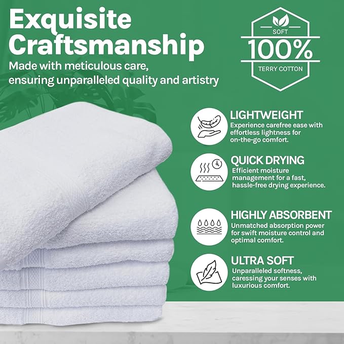 Towels N More 12 Pack 20x40 White Gym Towels, Small Bath Towels - Image 2