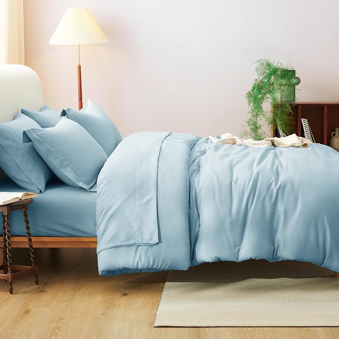 CozyLux King Size Comforter Set Light Blue, 7 Pieces Bed in a Bag King - Image 8