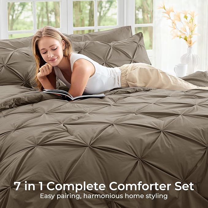 Sasttie Twin XL Comforter Set, 5-Piece Bed in a Bag, Pintuck Bedding Sets - Image 6