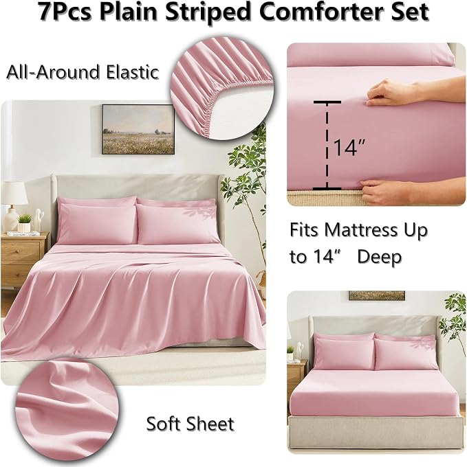 CozyLux Queen Comforter Set Pink, 7 Pieces Bed in a Bag, All Season Bedding Sets - Image 5