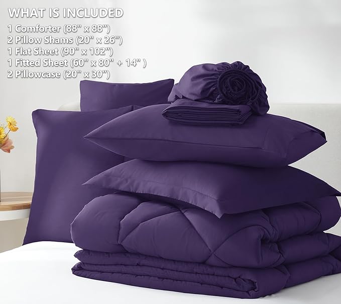 CozyLux Queen Comforter Set Purple - Image 6