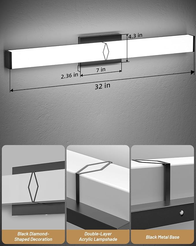 Modern Bathroom Light Fixtures, 32inch Dimmable Bathroom Vanity Lights Over - Image 4