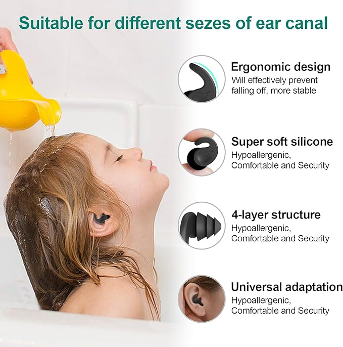 Kids Swimming Ear Plugs, 3 Pairs Waterproof Reusable Silicone Child Swim - Image 2