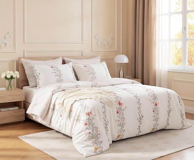 SLEEPBELLA Duvet Cover Set, 600 Thread Count Cotton Red & Yellow Floral Pattern - Image 2
