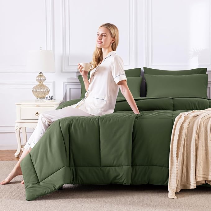 CozyLux Full Size Comforter Sets Olive Green, 7 Pieces Bed in a Bag, All Season - Image 7