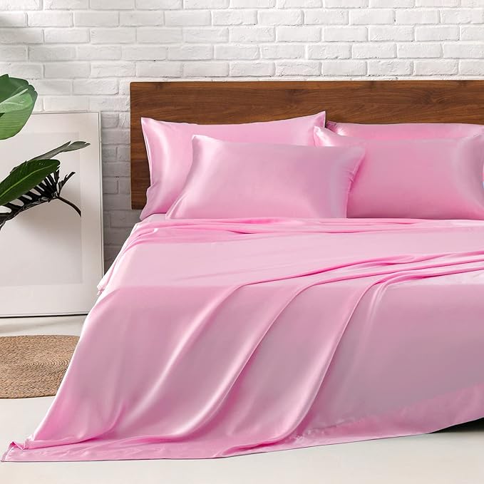 MR&HM Satin Bed Sheets, King Size Sheets Set by MRHM