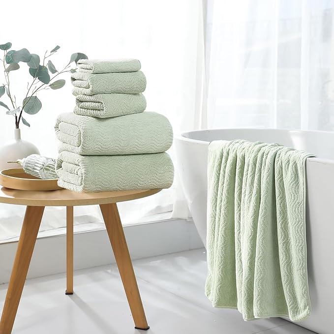 4 Piece Extra Large Bath Towel 35"x70" Oversized Bath Sheet Green Bath Towel Set - Image 4