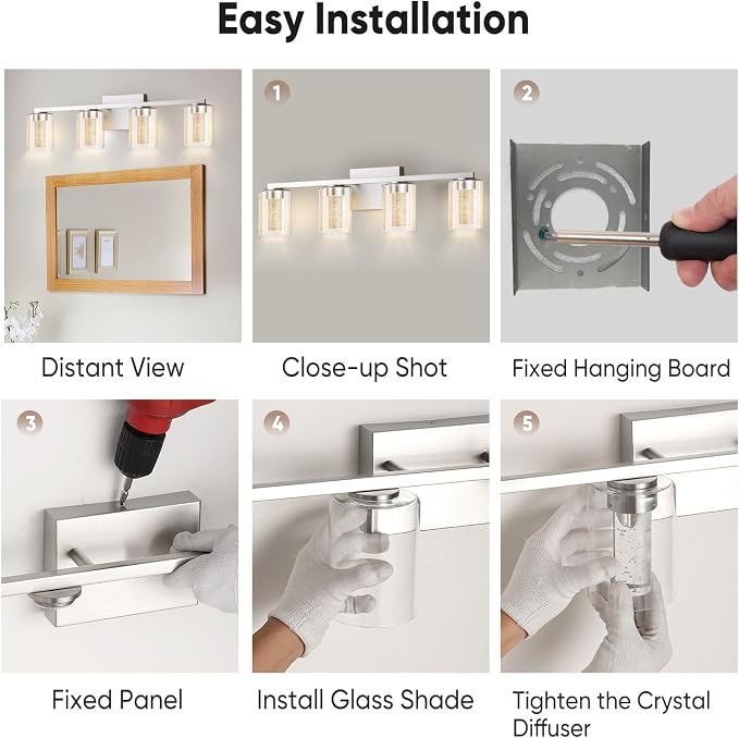 LED Modern Bathroom Light Fixtures Over Mirror, 4-Light Brushed Nickel Vanity - Image 6