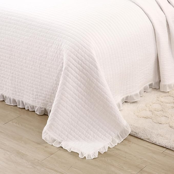 ROOMLIFE Quilt Set Full Size 3D Floral Embroidery Pattern 3-Piece Cotton - Image 2