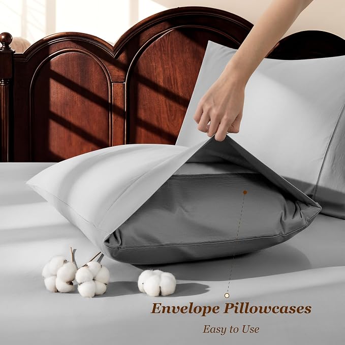 LBRO2M 100% Cotton Sheets Set Deep Pocket 19", 1000 Thread Count California - Image 6