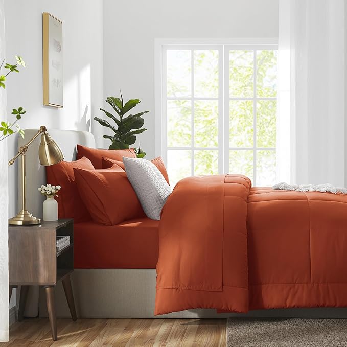 CozyLux Full Size Comforter Sets Terracotta, 7 Pieces Bed in a Bag, Burnt - Image 9