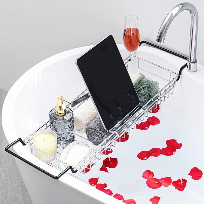TAILI Bathtub Tray Table for Luxury Bath, Expandable Extra Wide Bthtub Caddy - Image 6