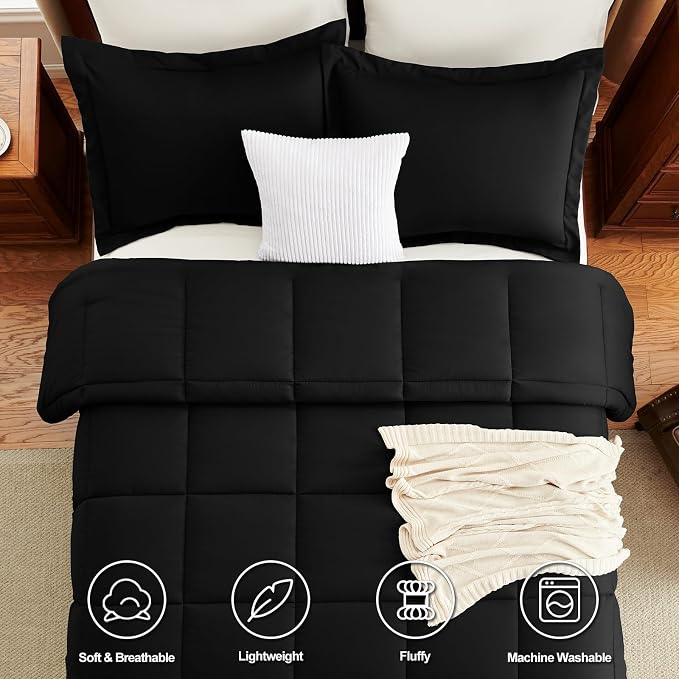 CozyLux Oversized King Comforter Set, 3 Pieces Black 120x98 Box Stitched Design - Image 4