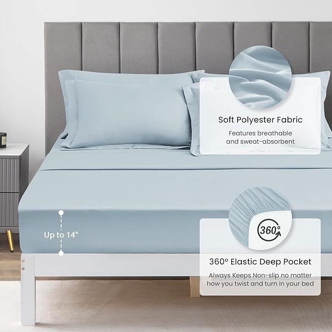 Love's cabin King Size Comforter Set Light Blue, 7 Pieces King Bed in a Bag - Image 4