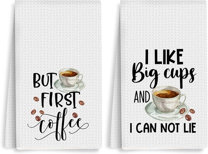 2PCS Coffee Kitchen Towels, Funny Farmhouse Rustic Reusable Absorbent Waffle by Unknown